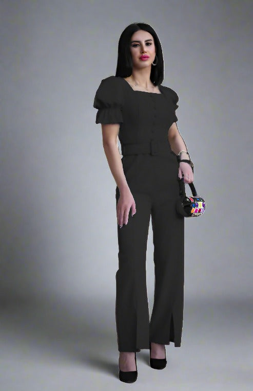 Lange Jumpsuit mit Kurze Puffärmel mit knöpfen mit Gürtel