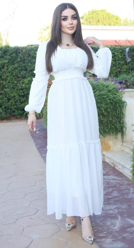 elegant langes Kleid weiß Kleid aus weißem Chiffon mit langen Ärmeln -Hijab kleid - kleopatramarkt