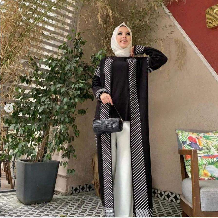 elegante dreiteiler anzug strick damen hijab outfit | loungewear set - kleopatramarkt