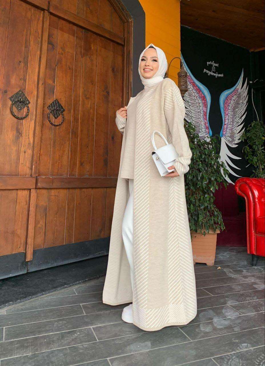 elegante dreiteiler anzug strick damen hijab outfit | loungewear set - kleopatramarkt