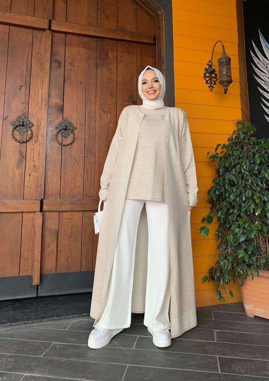 elegante dreiteiler anzug strick damen hijab outfit | loungewear set - kleopatramarkt