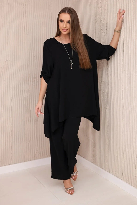 Zweiteiler lang Set - Bluse + Hose mit Kette