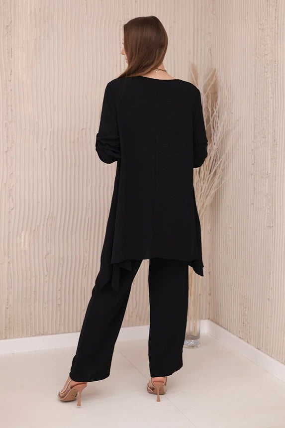Zweiteiler lang Set - Bluse + Hose mit Kette