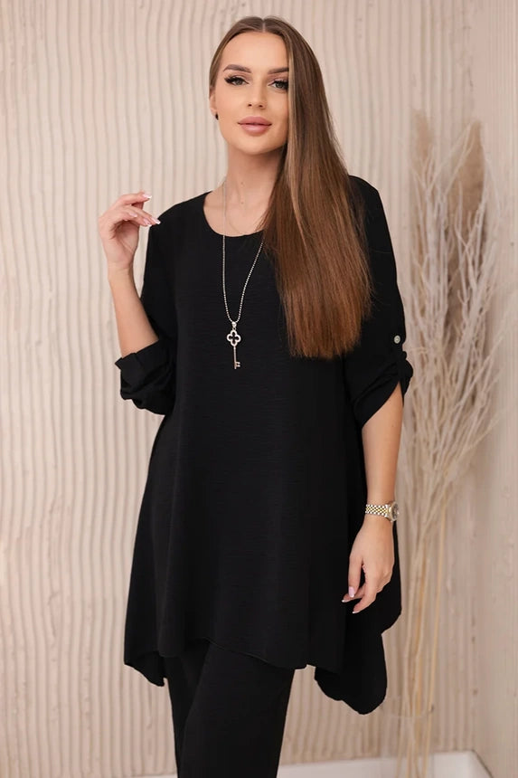 Zweiteiler lang Set - Bluse + Hose mit Kette