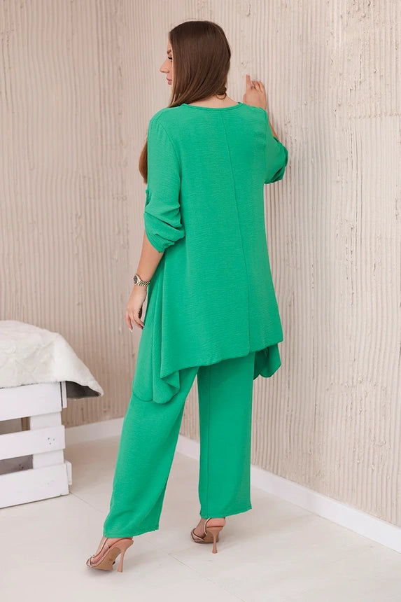 Zweiteiler lang Set - Bluse + Hose mit Kette