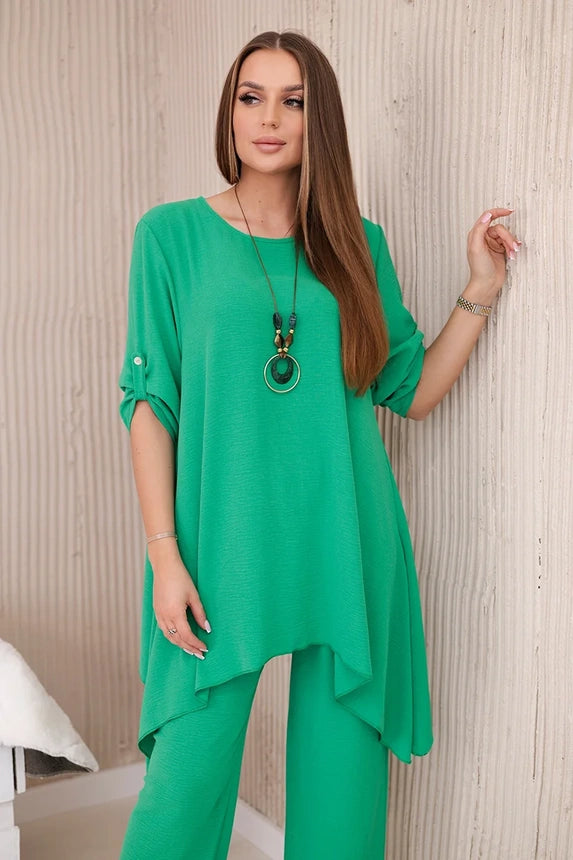 Zweiteiler lang Set - Bluse + Hose mit Kette