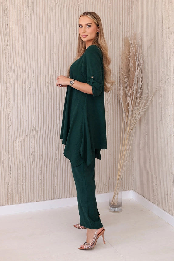 Zweiteiler lang Set - Bluse + Hose mit Kette