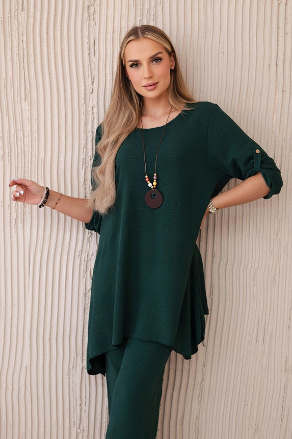 Zweiteiler lang Set - Bluse + Hose mit Kette