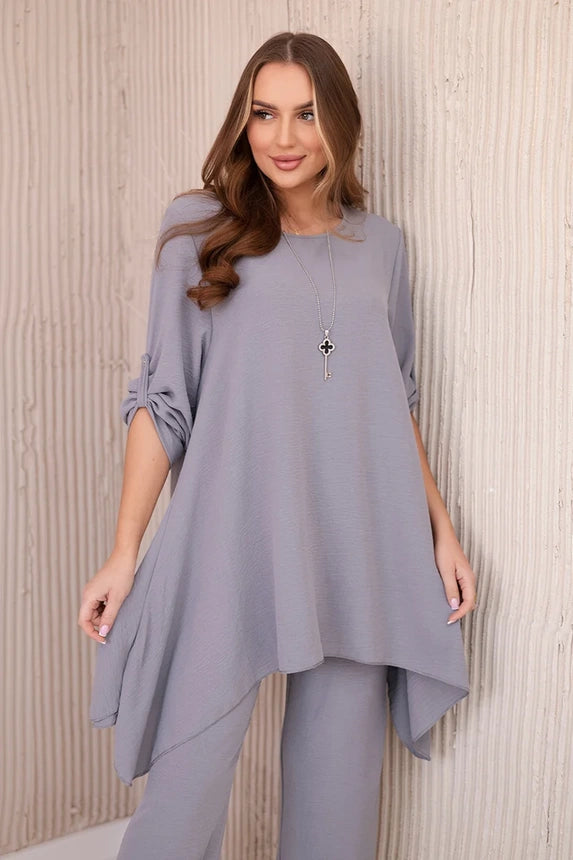 Zweiteiler lang Set - Bluse + Hose mit Kette