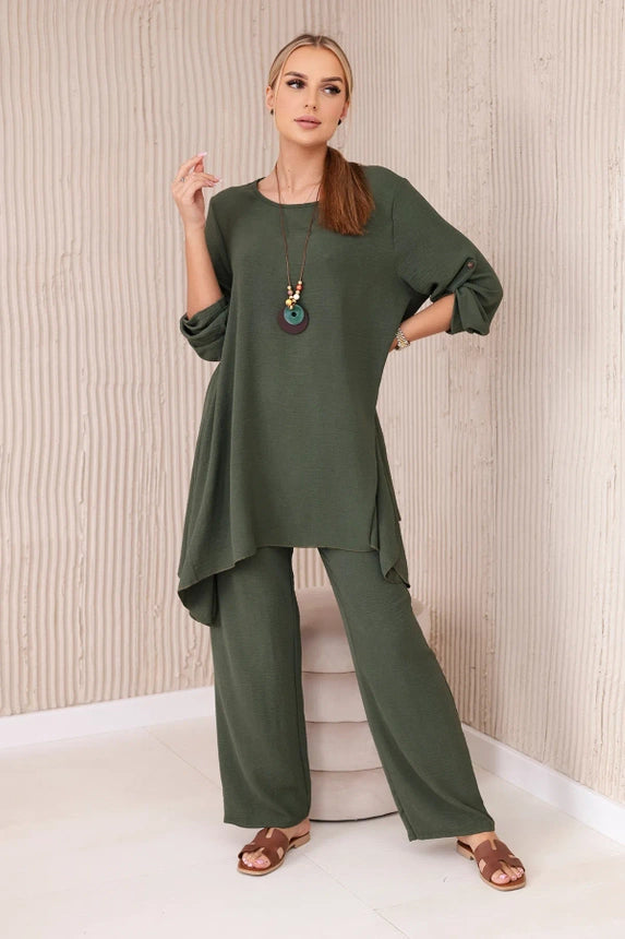 Zweiteiler lang Set - Bluse + Hose mit Kette