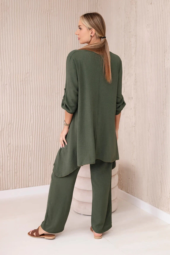 Zweiteiler lang Set - Bluse + Hose mit Kette