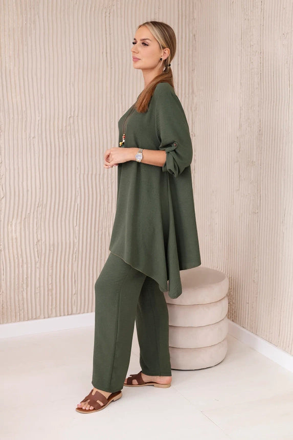 Zweiteiler lang Set - Bluse + Hose mit Kette