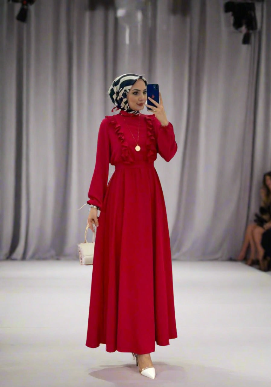 Lang kleid Langarm hochwertigem Ayrobin-Stoff