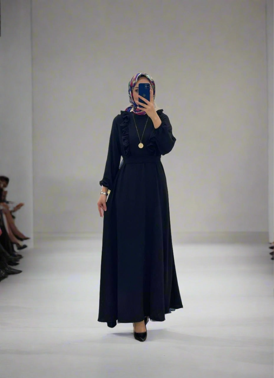 Lang kleid Langarm hochwertigem Ayrobin-Stoff