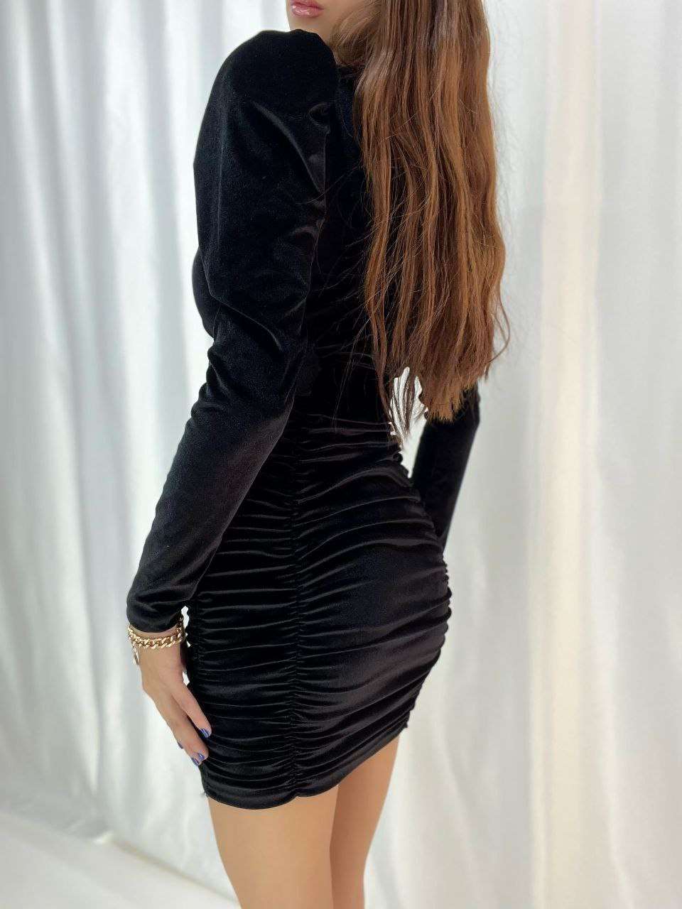 Samtkleid Damen V-Ausschnitt Samt kurzes Kleid mit langen Ärmeln Herbst Winter Samt Brautjungfernkleid Hochzeitskleid