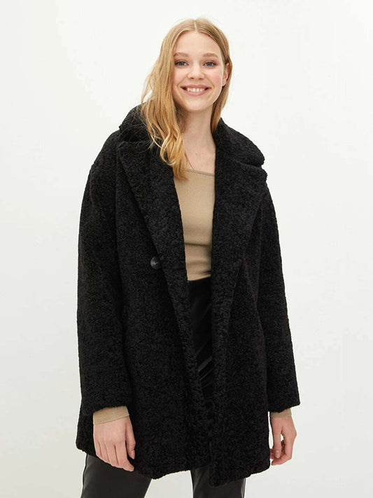 Teddyfell-Mantel mit Taschen Long wool Jacket