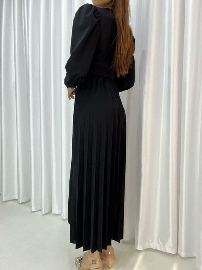 New Dress Women's Long Sleeve French Retro Style V Neck Waist Slim Bottoming Long Skirt ,muslimische Kleidung, Set, modernes Set, zeitgenössische Abaya & bescheidene Kleidung, Hijab-Kleidung, bescheidener Hijab. Hijab-Anzug, - kleopatramarkt