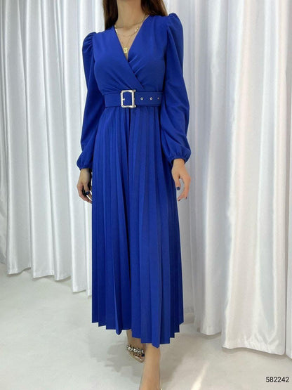 New Dress Women's Long Sleeve French Retro Style V Neck Waist Slim Bottoming Long Skirt ,muslimische Kleidung, Set, modernes Set, zeitgenössische Abaya & bescheidene Kleidung, Hijab-Kleidung, bescheidener Hijab. Hijab-Anzug, - kleopatramarkt