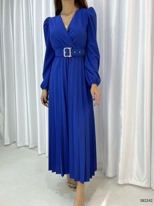 New Dress Women's Long Sleeve French Retro Style V Neck Waist Slim Bottoming Long Skirt ,muslimische Kleidung, Set, modernes Set, zeitgenössische Abaya & bescheidene Kleidung, Hijab-Kleidung, bescheidener Hijab. Hijab-Anzug, - kleopatramarkt